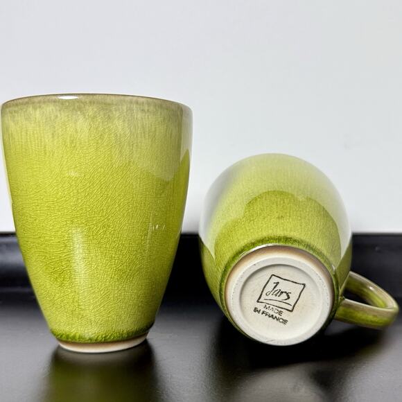 Jars Tourron Tilleul Avocado Green Mugs Set of 2 Made in France French Country - Picture 2 of 14